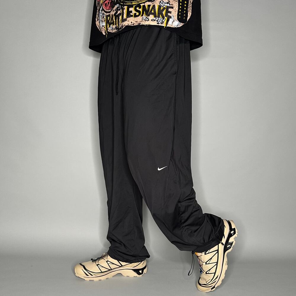 Vintage Y2K Nike Sweatpants Mens 2XL Baggy Wide Leg Jet Black White Polyester